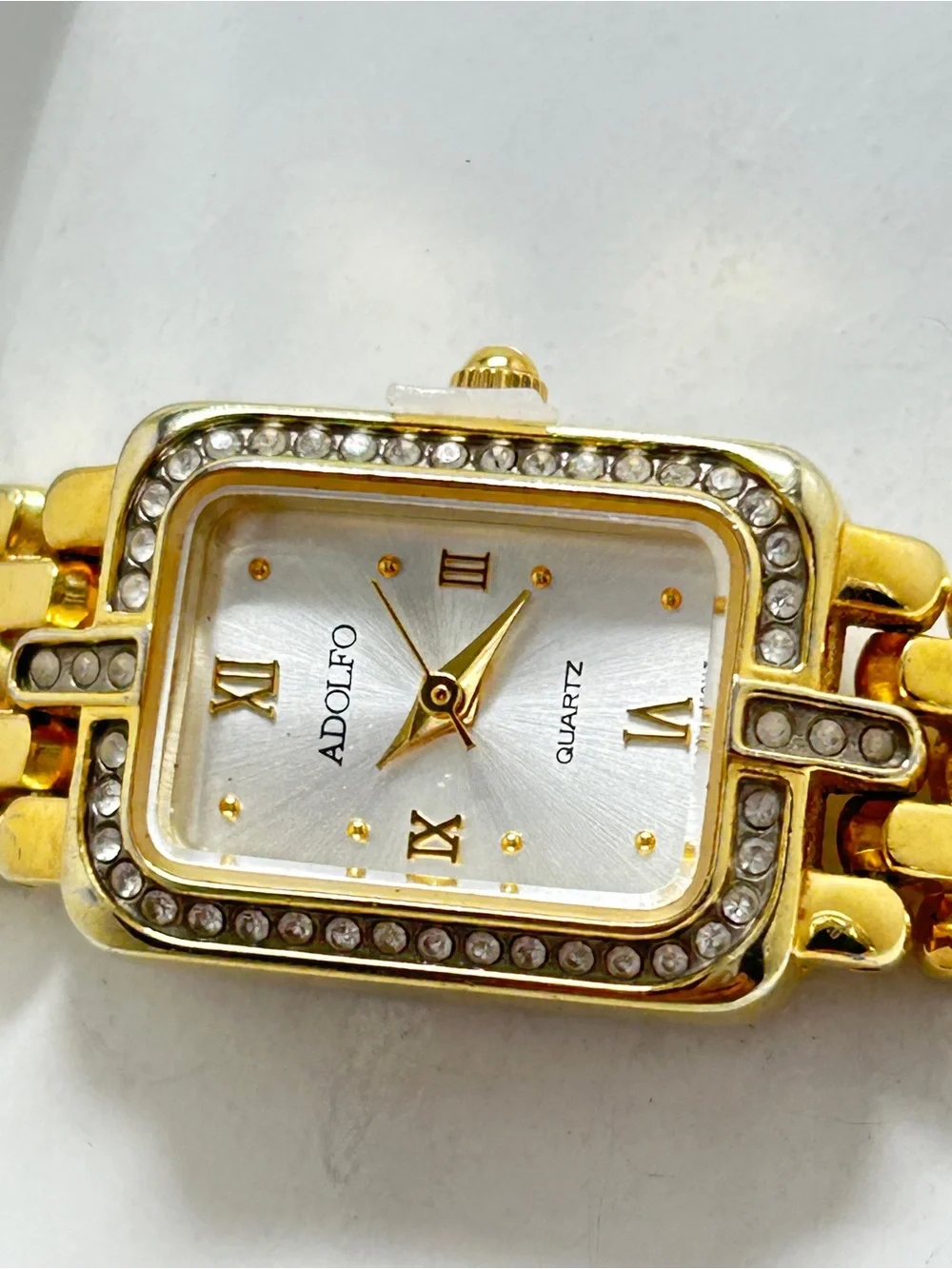 Adolfo, Gold Ladies Watch With Crystal Bezel, Working Order, New Battery
